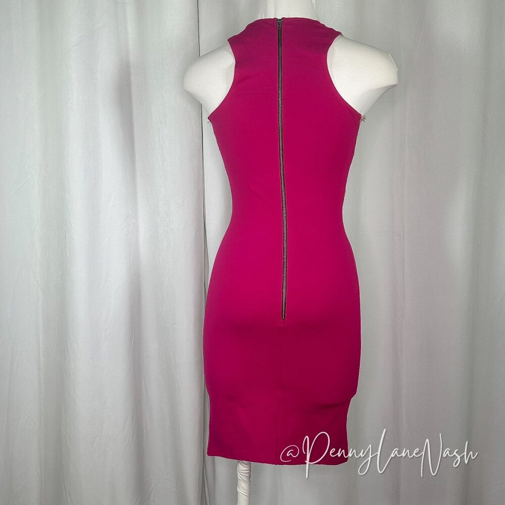 Mason Pink Bodycon Dress With Nude Lace Trim - Picture 9 of 10